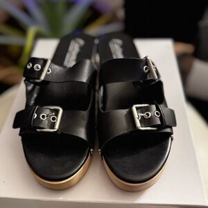 L’Intervalle Ronja Leather Platform Sandals, Black, Adjustable Straps, 41 (10)